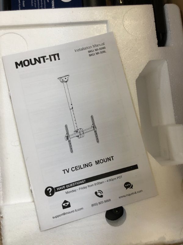 Photo 2 of Mount-It! TV Ceiling Mount Bracket, Adjustable Height Full Motion 360 Deg Rotation Tilting Swiveling for Flat Panel LCD LED OLED Plasma TVs, Fits up to 75 Inch TVs, 110 Pound Capacity, Black (MI-509B) 3 Feet