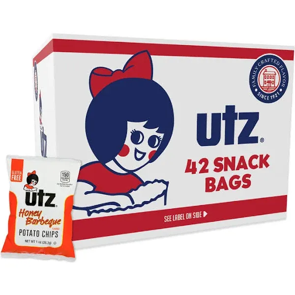 Photo 1 of Utz Honey Barbeque Crispy Potato Chips Made from Fresh Potatoes, 42 Count, Crunchy Individual Go Snacks BEST BY JUNE 2024 