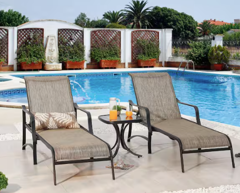 Photo 1 of 3-Piece Sling Outdoor Chaise Lounge in Gray
