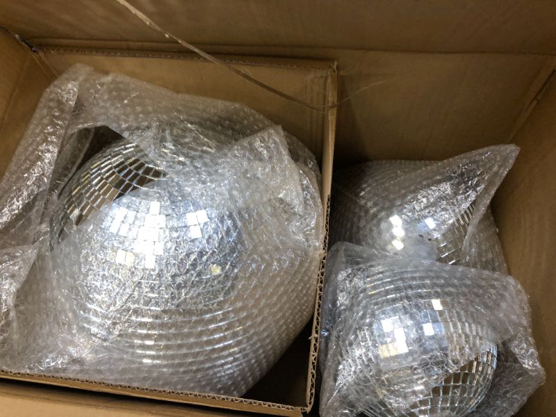 Photo 2 of 4 pack Large Disco Ball Silver Hanging Disco Balls Reflective Mirror Ball Ornament for Party Holiday Wedding Dance and Music Festivals Decor Club Stage Props (12 Inch, 8 Inch, 6 Inch, 4 Inch)