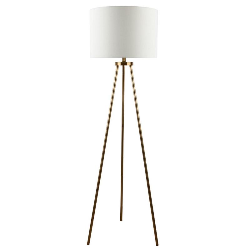 Photo 1 of Hampton Bay Quinby 58 in. Gold Tripod Floor Lamp with White Fabric Shade - Title 20
