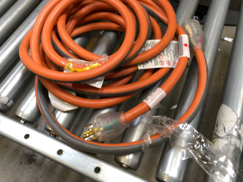 Photo 2 of 25 ft. 10/4 Heavy Duty Outdoor L14-30 Amp Generator Extension Cord with Lighted End, Orange/Grey
