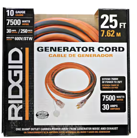 Photo 1 of 25 ft. 10/4 Heavy Duty Outdoor L14-30 Amp Generator Extension Cord with Lighted End, Orange/Grey
