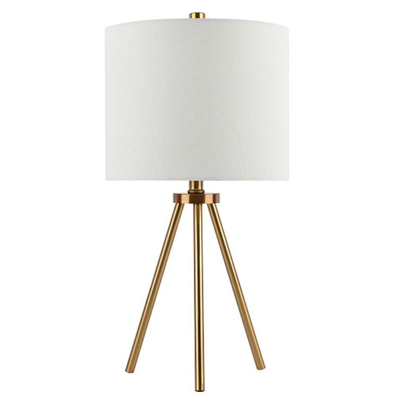 Photo 1 of Hampton Bay Quinby 22 in. Gold Tripod Table Lamp with White Fabric Shade - Title 20
