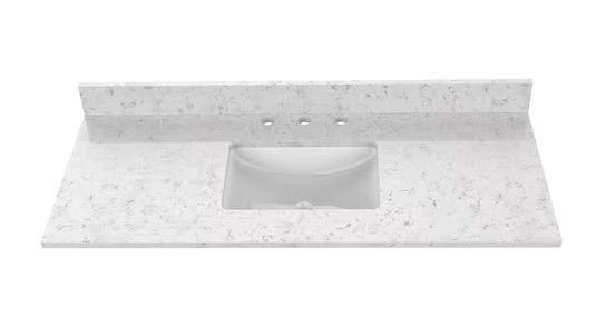 Photo 1 of 37 in. W x 22 in. D Quartz Vanity Top in Snow Orchid with White Ceramic Rectangular Single Sink
