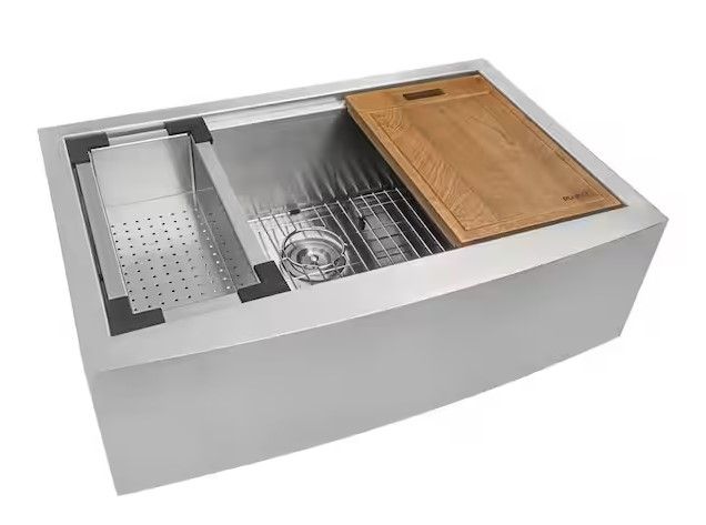Photo 1 of 16-Gauge Stainless Steel 30 in. Single Bowl Farmhouse Apron Workstation Kitchen Sink

