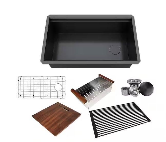 Photo 1 of All-in-One Galaxy Black Stainless Steel 32 in. Single Bowl Undermount Kitchen Sink with Accessories
