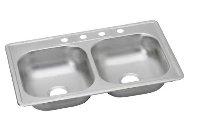 Photo 1 of 33 in. Drop-in Double Bowl 22 Gauge Stainless Steel Kitchen Sink with 4-Faucet Holes
