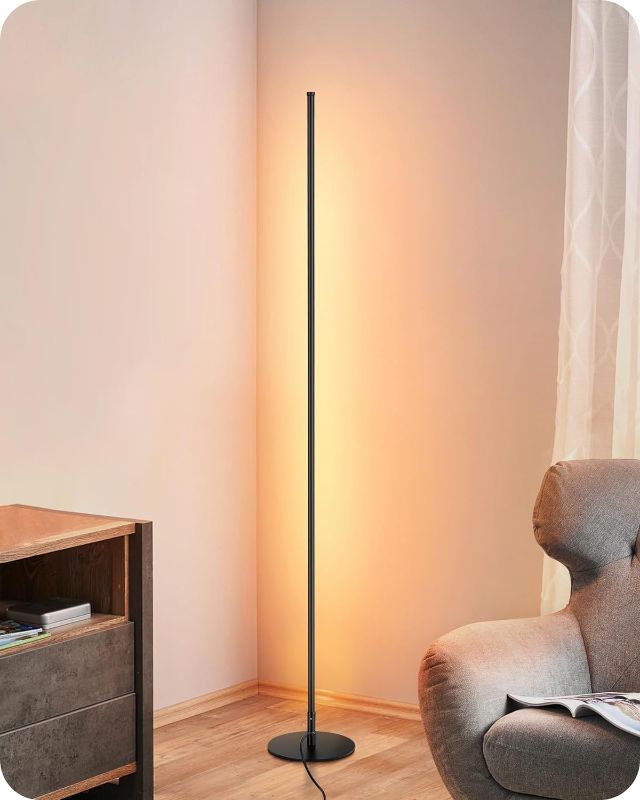 Photo 1 of EDISHINE Modern LED Corner Floor Lamp with Remote, 57.5" Minimalist Dimmable Mood Lighting, Standing Tall Floor Lamp for Living Room, Bedroom, Home Office, 7 Color Temperature 2700~6000K (Gold)