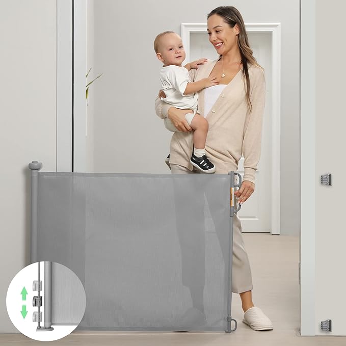 Photo 1 of Momcozy Retractable Baby Gate, 41" Tall, Extends up to 71" Wide, Child Safety Baby Gates for Stairs, Doorways, Hallways, Indoor, Outdoor 41" Tall x 71" Wide White