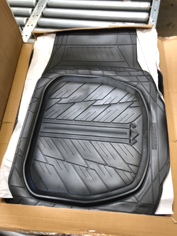 Photo 2 of CAR PASS Tire Tread DeepDish Rubber Floor Mats for car Heavy Duty car mats All Weather, Universal XL~M Trim to Fit for Truck SUV Vehicle Automotive, Waterproof car mats 3 Piece(Gray Black)