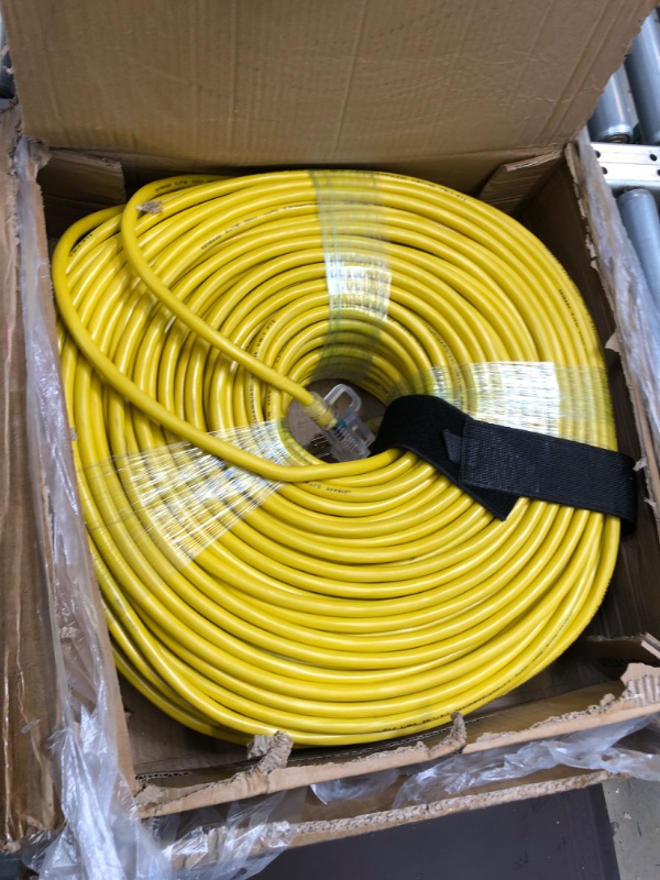 Photo 2 of 500 ft Outdoor Extension Cord Waterproof 12/3 Gauge Heavy Duty with Lighted end, Flexible Cold-Resistant 3 Prong Electric Cord Outside, 15Amp 1875W 12AWG SJTW, Yellow, ETL HUANCHAIN Yellow 500 foot