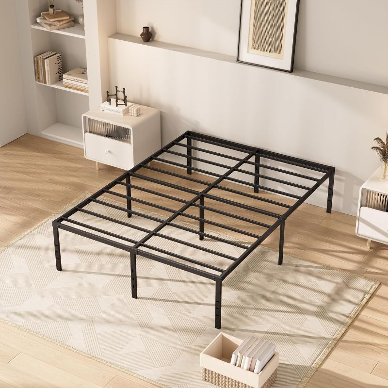 Photo 1 of MISAGI Queen 14inch Metal Bed Frame No Box Spring Needed, Heavy Duty Metal Platform with Tool Free Setup, Black, Durable, Suitable for Bedroom, Queen Queen 14 inch