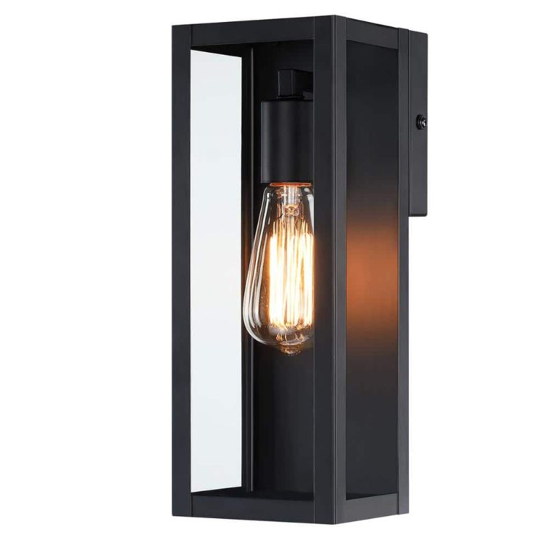 Photo 1 of Cali 1-Light 13 in. Outdoor Wall Lantern with Matte Black Finish and Clear Glass Shade
