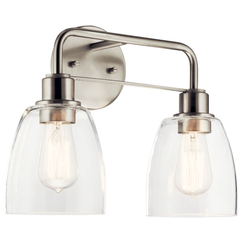 Photo 1 of Meller 15.25 in. 2-Light Brushed Nickel Vintage Bathroom Vanity Light with Clear Glass

