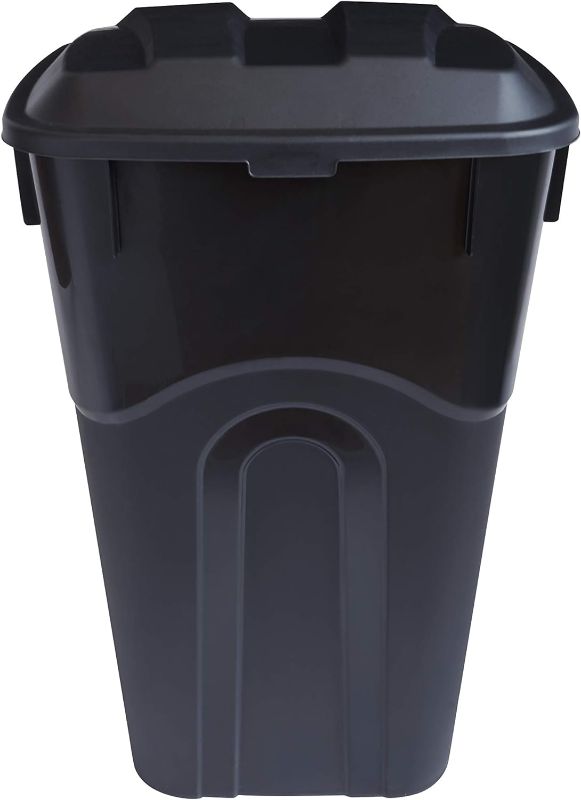 Photo 1 of United Solutions 32 Gallon Wheeled Outdoor Garbage Can with Attached Snap Lock Lid and Heavy-Duty Handles, Black, Heavy-Duty Construction, Perfect Backyard, Deck, or Garage Trash Can, 