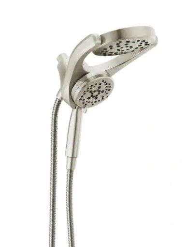 Photo 1 of HydroRain Two-in-One 4-Spray Patterns 6 in. Wall Mount Dual Shower Heads with MagnaTite in SpotShield Brushed Nickel
