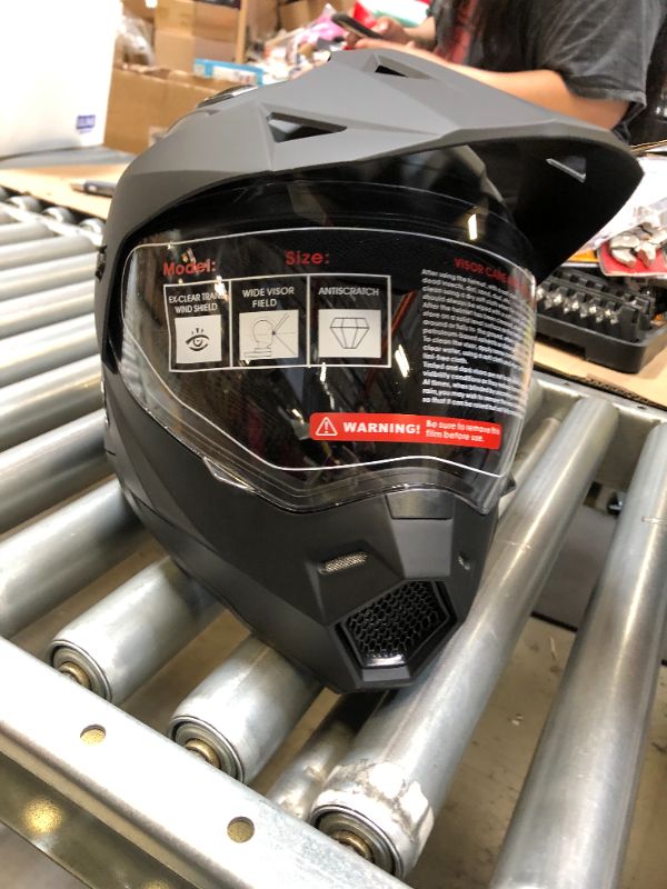 Photo 1 of 1Storm Dual Sport Motorcycle Motocross Off Road Full Face Helmet Dual Visor Matt Black Dual Matt Black Medium
