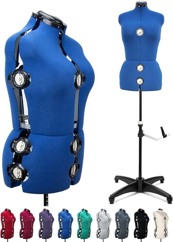 Photo 1 of BHD BEAUTY Blue 13 Dials Female Fabric Adjustable Mannequin Dress Form for Sewing, Mannequin Body Torso with Tri-Pod Stand, Up to 70" Shoulder Height (XL)