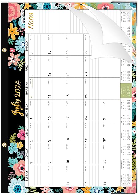 Photo 2 of 2024-2025 Desk Calendar - Desk Calendar 2024-2025, 18-Month Desk/Wall Calendar, Jul. 2024 - Dec. 2025, 16.8" x 12", Desk Calendar with Corner Protectors, Ruled Blocks - Black Floral