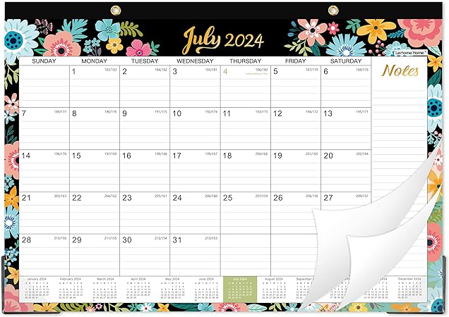 Photo 1 of 2024-2025 Desk Calendar - Desk Calendar 2024-2025, 18-Month Desk/Wall Calendar, Jul. 2024 - Dec. 2025, 16.8" x 12", Desk Calendar with Corner Protectors, Ruled Blocks - Black Floral