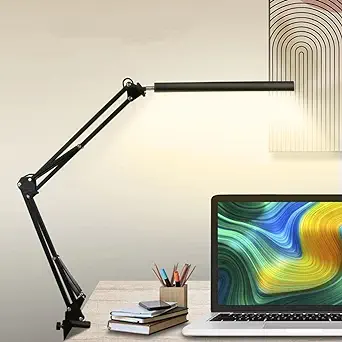 Photo 1 of Desk Lamp,12W Eye-Caring Metal Swing Arm Desk Lamp with Clamp, 20 Brightness Dimmable Clamp Desk Light with Memory Function, 360 Degree Spin Architect Table Desk Lamps for Dorms, Studios Reading