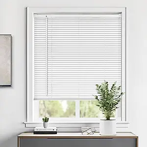 Photo 1 of azBlinds Cordless 1" Vinyl Horizontal Mini Blinds, Light Filtering Blinds for Windows, Blinds and Shades for Windows Size 29" W x 36" H, White