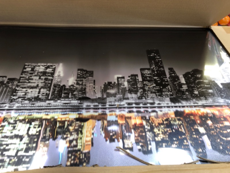 Photo 1 of art in 4 pieces Northlight LED Lighted New York City Skyline Canvas Wall Art, 15.75" x 39.25", Blue