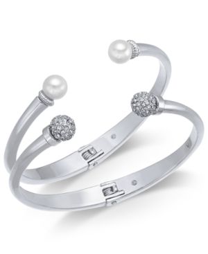 Photo 1 of Charter Club 2-Pc. Set Pave Bead & Imitation Pearl Cuff Bracelets,