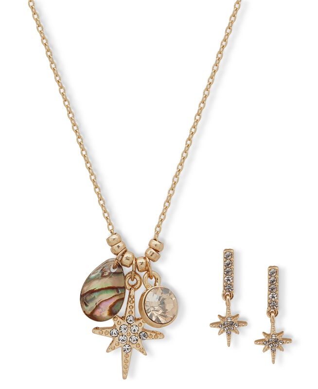 Photo 1 of Lonna & Lilly Gold-Tone Mixed Stone Starburst Multi-Charm Pendant Necklace & Drop Earrings Set - White