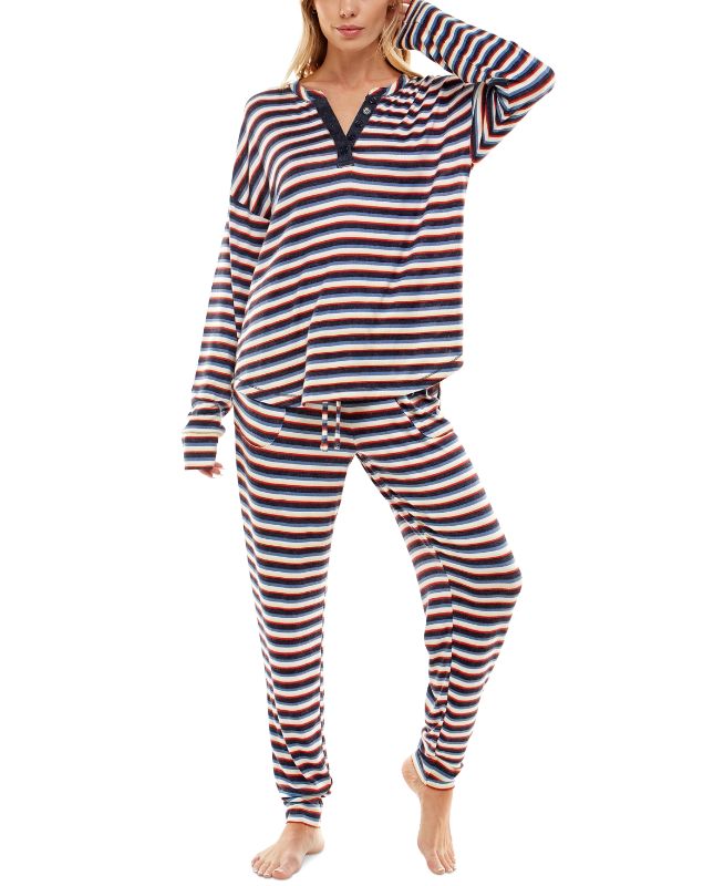 Photo 1 of SIZE XL Roudelain Cashmere Luxe Henley & Jogger Pants Sleep Set - Agatha Stripe Peacoat