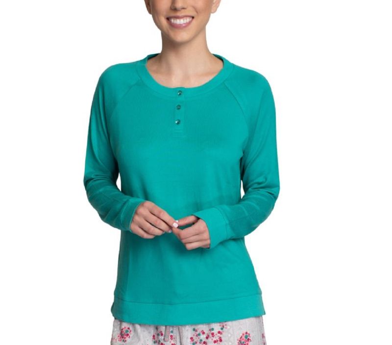 Photo 1 of SIZE 2X MUK LUKS Womens Henley Pajama Top Only,1-Piece, Large, Greenflora