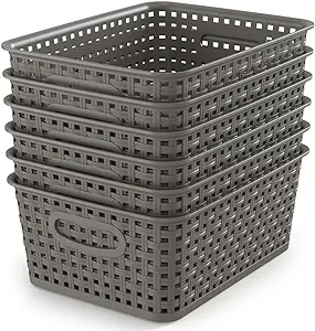 Photo 1 of Weave Storage Organizer Baskets, Grey 4-Pack Plastic Woven Baskets, 14" x 11.4" x 8.7"