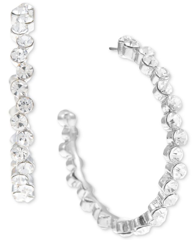 Photo 1 of INC Silver-Tone Medium Crystal C-Hoop Earrings,