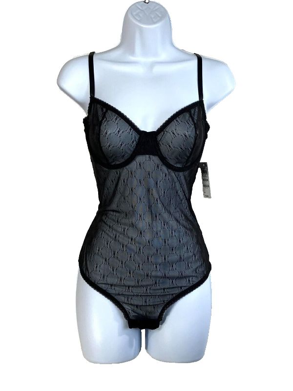 Photo 2 of SIZE S INC Women's Deep Black Logo Monogram Bodysuit 100174377 Lace Underwire