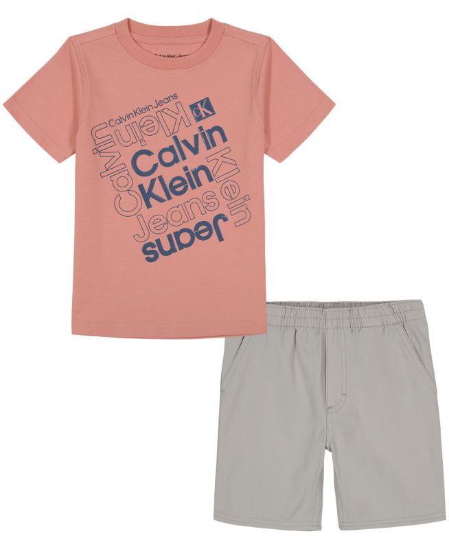 Photo 1 of SIZE 3T Calvin Klein Toddler Boys Logo Graphic T-shirt and Twill Shorts, 2 Piece Set