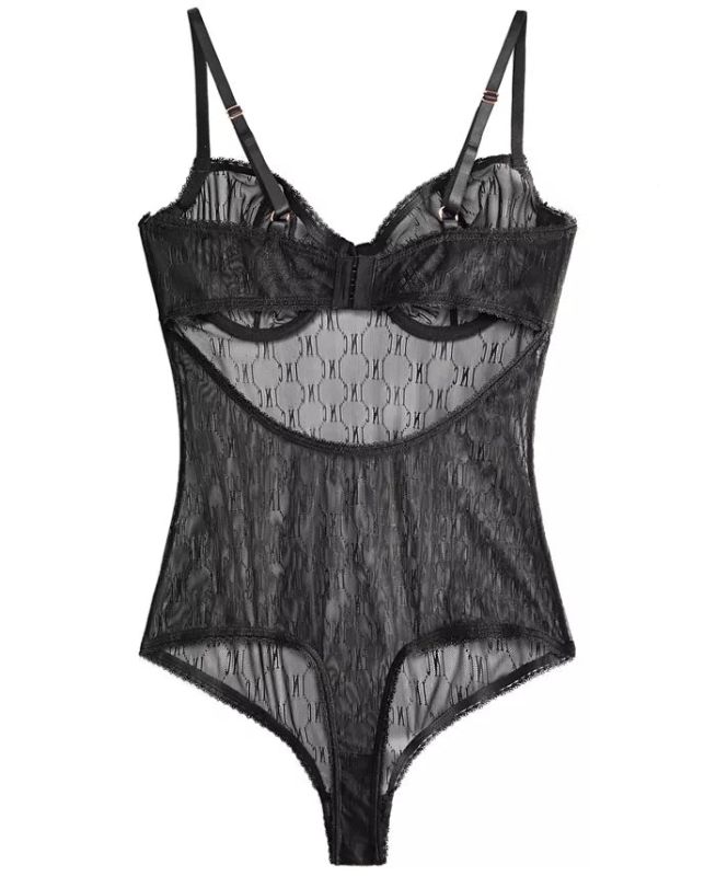 Photo 1 of SIZE XL  INC Women's Deep Black Logo Monogram Bodysuit