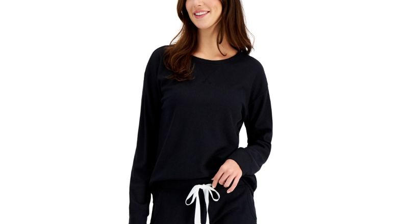 Photo 1 of SIZE S Jenni Black and White Waffle-Knit Pajama TOP