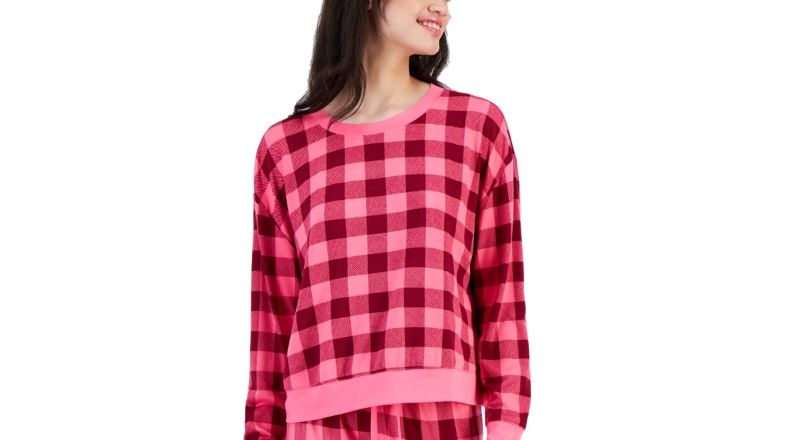 Photo 1 of Jenni Women's  Long-Sleeve Packaged Pajama Top Pink Buffalo Check