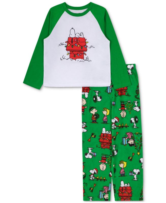 Photo 1 of SIZE 3 Briefly Stated Matching Toddler & Little Kids 2-Pc. Peanuts Pajamas Set - Green