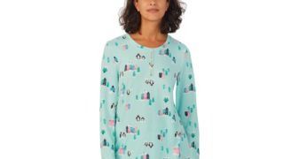 Photo 1 of SIZE S Cuddl Duds Women's Brushed Sweater Knit Printed Long-Sleeve Pajama TOP