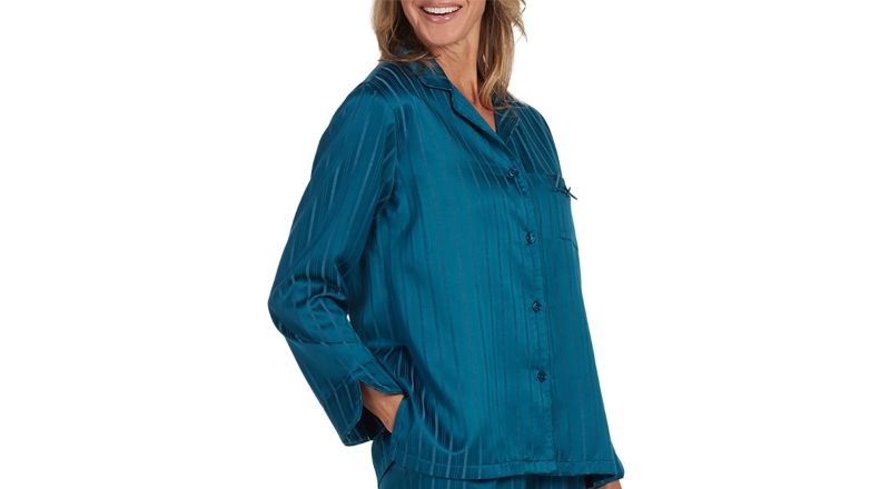 Photo 1 of SIZE XL Miss Elaine Women's  Striped Notched-Collar Pajamas Top - Teal