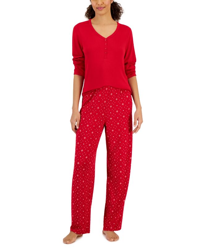 Photo 1 of SIZE XS Charter Club Women's Long Sleeve Soft Knit Candy Red Diamond Pajama Set