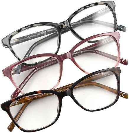 Photo 1 of PACK OF 3 Design Optics By Foster Grant Kiersey Plastic Square Reading Glasses, +1.50
