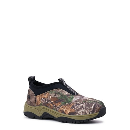 Photo 1 of Ozark Trail Boys Size 5 Water Resistant Camouflage Print Slip on Hikers 

These slip on hiking shoes from Ozark Trail will be great for your boy s outdoor advnetures. has Real Tree camo upper and is water resistant. also odor-reducing sock lining and a ru