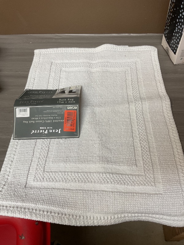 Photo 1 of Jean Pierre - Stonewash Racetrack Bath Rug, Cotton, Premium Bathroom Decor, Machine Washable, Highly Absorbent, Measures 17" x 24", Washed White