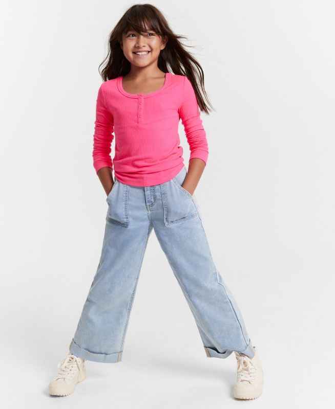 Photo 1 of Size 5-6 pic Threads Girls Ribbed-Knit Long-Sleeve Henley,