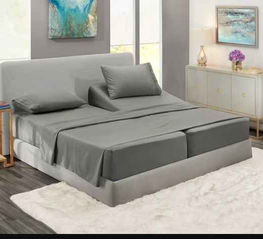 Photo 1 of SPLIT KING SET Signature Sateen 100% Cotton 800 Thread Count 7pc Sheet Set GRY / flat sheet/ 2 fitted sheets/ 4 split king pillowcases