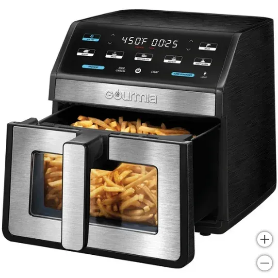 Photo 1 of Gourmia 8-Quart Digital Air Fryer with Window & Light?Extra-Large 8-Quart Basket
7 One-Touch Cooking Functions
Cooks up to 450° F
Optional Preheat and Turn Reminder
Dishwasher Safe Removable Parts
