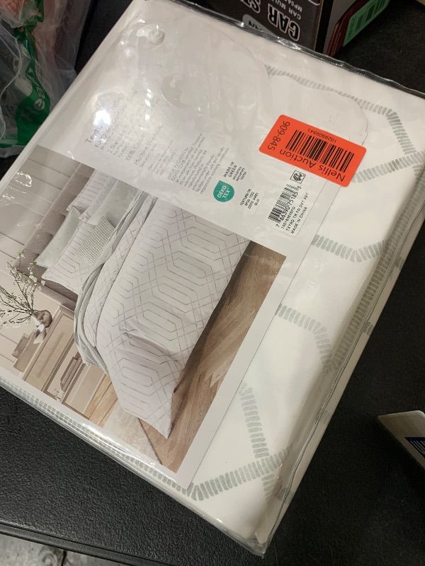 Photo 1 of Sky Textured Trellis Duvet Cover Set, Full/Queen